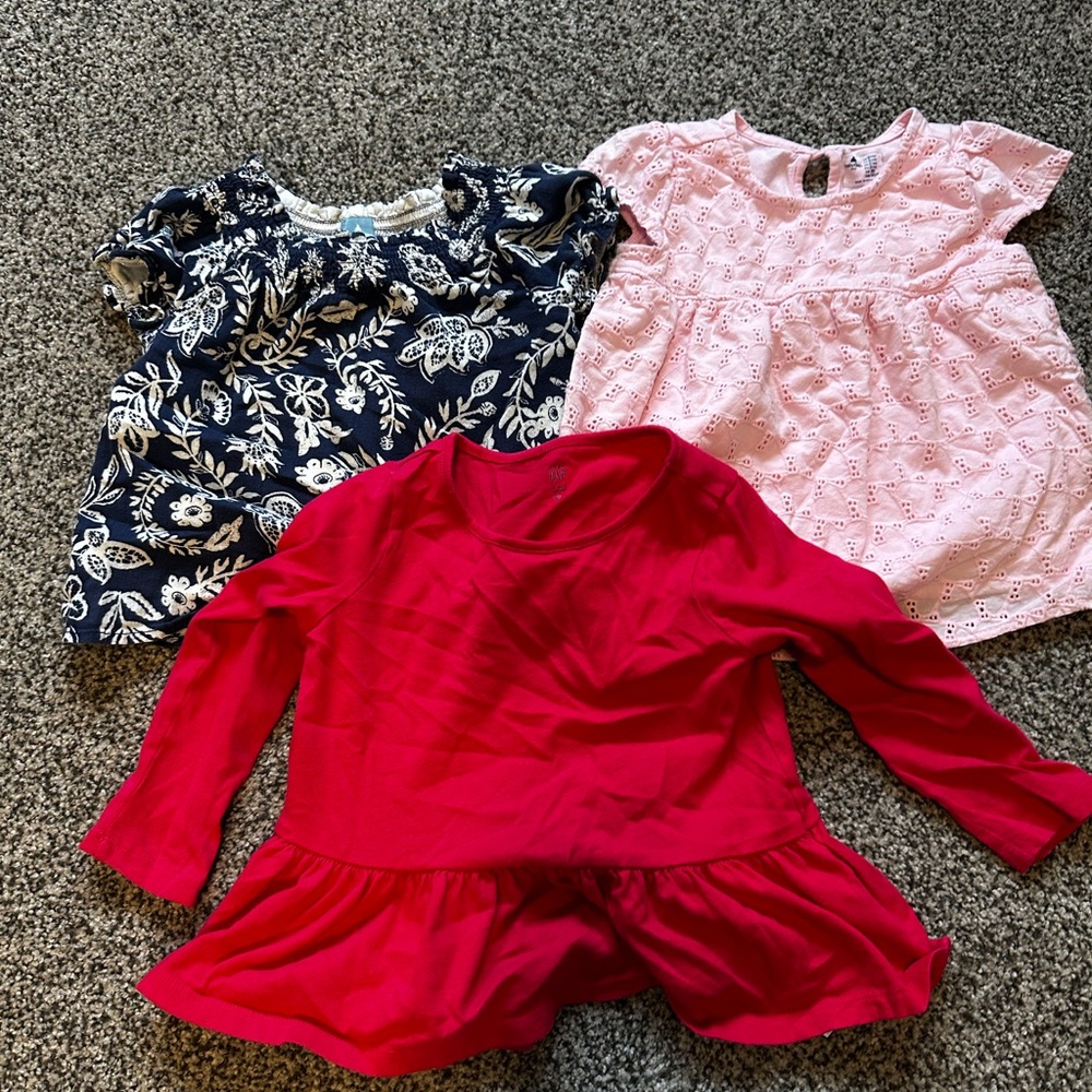 GAP Kids Toddler Girl Shirts - Red, Pink, and Navy 2T Top Bundle